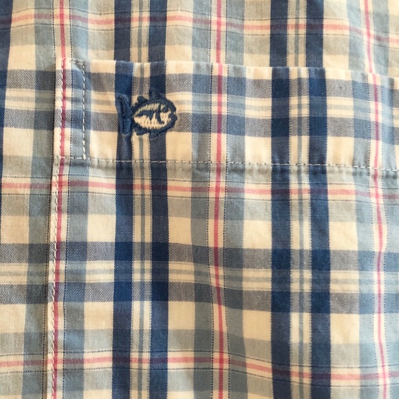 Southern Tide Mens Button Down Blue Pink Plaid Med - Picture 4 of 6